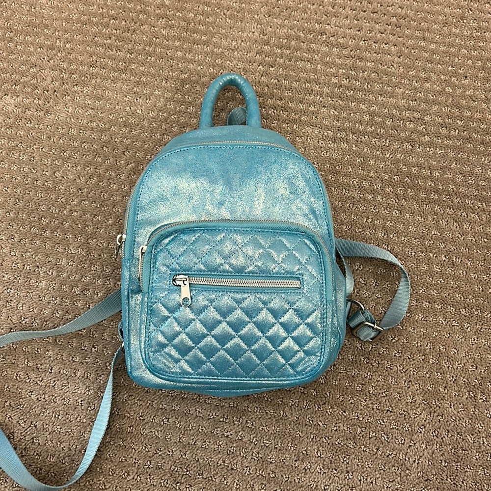 Shiny light blue mini backpack